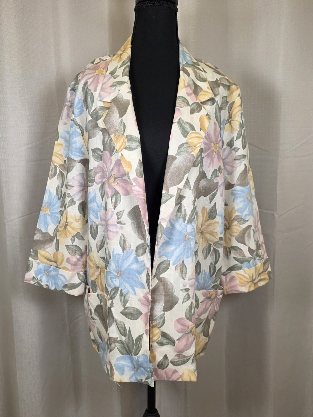 Vintage 90s Floral Oversized Blazer Jacket Cottagecore Pastel USA